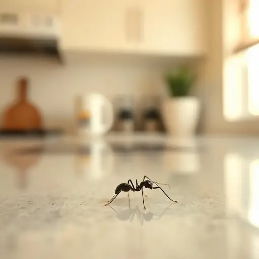 An ant on a kitchen countertop