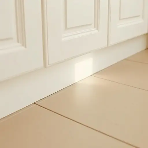 The gap beneath a kitchen cabinet kickplate